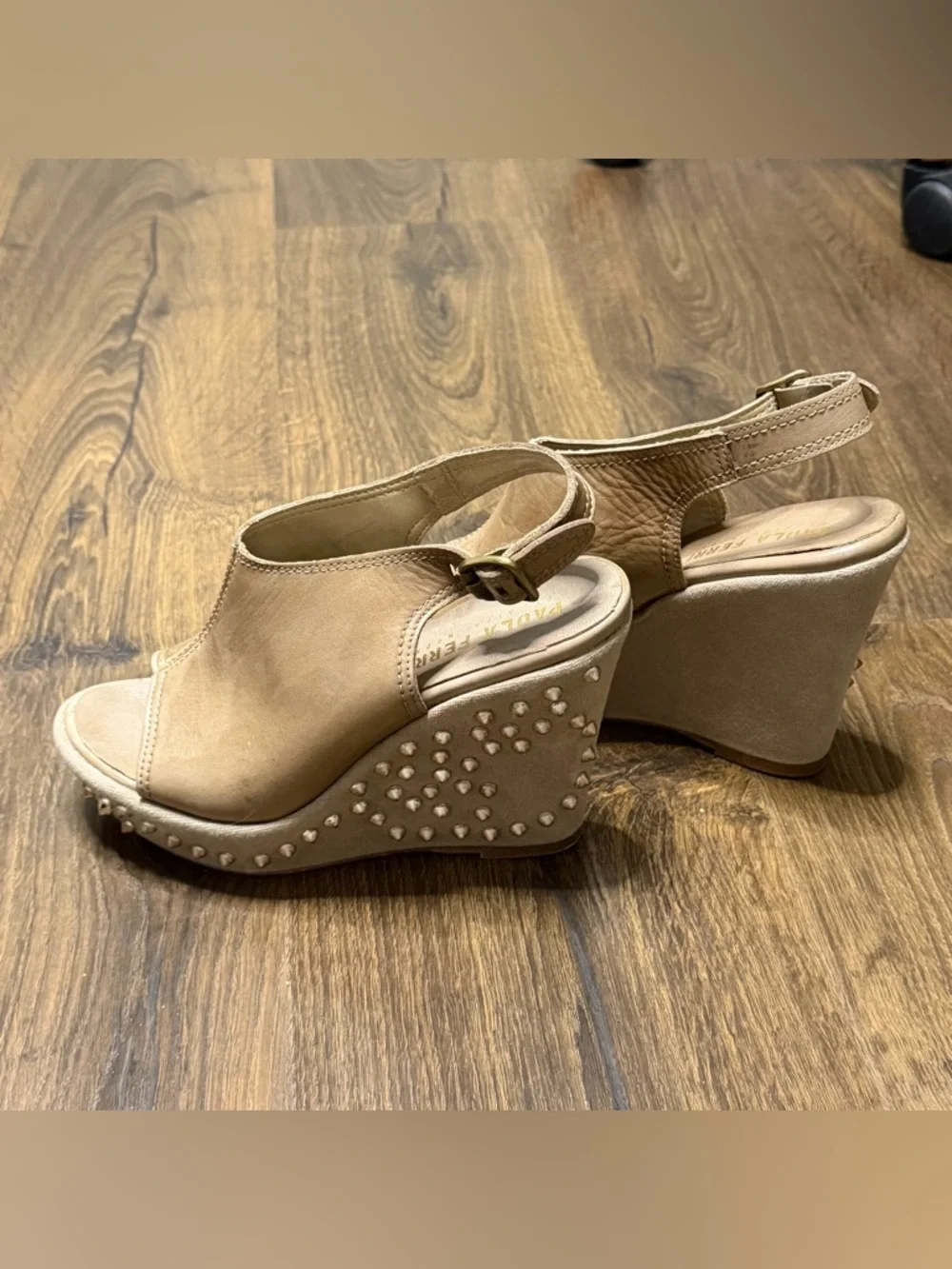 Paola Ferri Beige Studded Wedge Sandals - Women size 6 - Picture 7 of 7